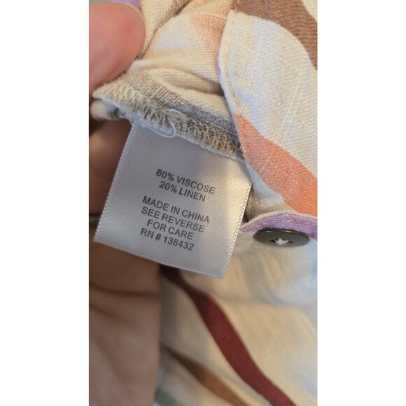 ModCloth Jumpsuit Womens Medium Stripe Pastel Linen Blend Button Front Wide Leg - Picture 10 of 10